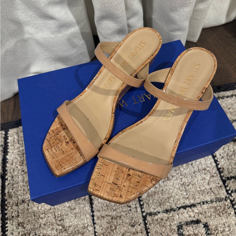 EUC STUART WEITZMAN Aleena patent-leather wedge sandals (size 38.5)